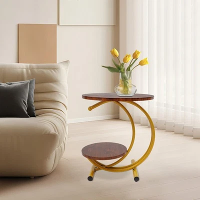 2 Tiers Side Table Round End Desk w/ Storage Shelf for Living Room Bedroom Decor - Image 1 of 4