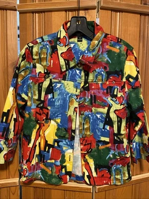 Grande Damas Colorido Chaqueta Elástica Corta Informal Mujer Blazer Bolsillos Algodón Foto 1 de 4