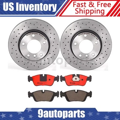 Kit de freio dianteiro Brembo rotores de disco perfurados pastilhas de cerâmica para 1992-1998 BMW 318i - Imagem 1 de 4