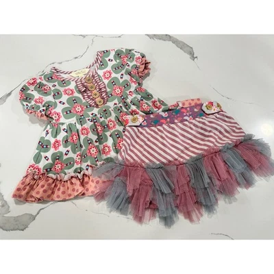 Matilda Jane Girls Size 2 Dress Floral Ruffle Pink Striped Tulle Skirt - Image 1 of 3