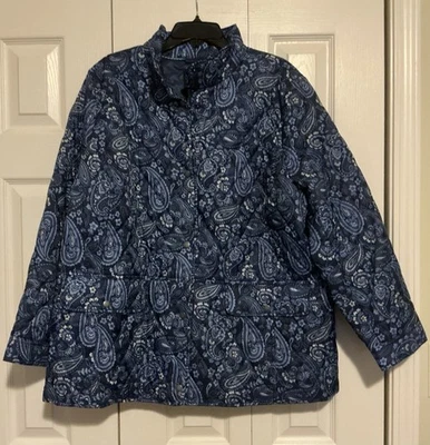Talbots Women’s  Blue Paisley Quilted Lightweight Jacket Size 2X New With Tags - Image 1 of 4