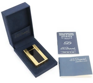 S.T. Encendedor de gas Dupont Ligne 1 largo lacado negro dorado con caja encendido probado - Imagen 1 de 8