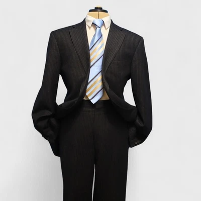 MINT J Press Suit 2 Pc 44L Charcoal Pinstripe Flannel Wool Presstige 3/2 Roll - Image 1 of 4