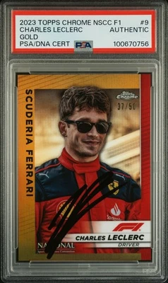 CHARLES LECLERC SIGNED F1 TOPPS CHROME NATIONAL 37/50 GOLD 2023 PSA AUTHENTIC - Image 1 of 2