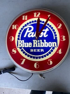 Vintage Rare Pabst Blue Ribbon Beer Clock Lighted Light NOS PBR 17 Inch - Picture 1 of 19