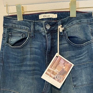 Cello Patch Denim Jeans Size 1 NWT Distressed Skinny Mid Rise 35" Long - Picture 1 of 4