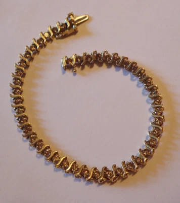 Brazalete Tenis Clásico Vintage S-Link 2.8 ct Diamante Champán Natural 14k Y Foto 1 de 4