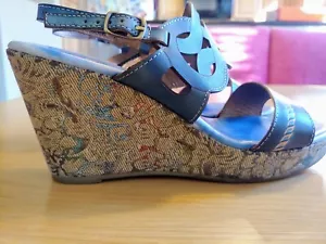 Spring Step L'artiste Sharina Wedge Sandals Womens 9.5 Blue Slingback Platform - Picture 1 of 4