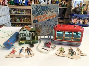 VINTAGE TIN TOY AERIAL ROPEWAY NOMURA JAPAN 1950s boxed COMPLETE WITH FIGURE - Picture 1 of 13