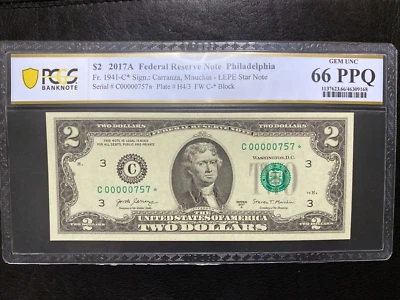 2017  $2 Three Digit Star Note PCGS 66 PPQ 757* Star Two Dollars Pilot's Lucky - Image 1 of 2