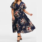 Plus Size Women Summer Floral Swing Dress Ladies Short Sleeve Loose Party Gown