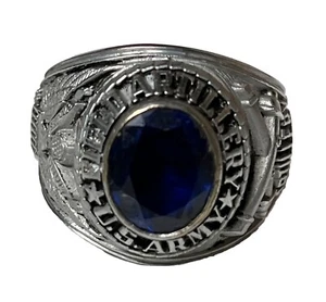 US Army Silver Ring Field Artillery Blue Stone 1975 Vintage USA Eagle - Picture 1 of 10