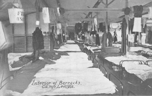 Postal VA: Cuartel Interior, Camp Lee, Petersburg, Virginia, B&W, años 1910 - Imagen 1 de 2