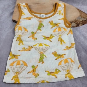 Sears Kids Vintage Tank Top Sz 6-6X Mesh Gold Parachute Graphic 70s Retro Funky - Picture 1 of 13
