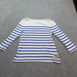American Living Women's Size M Boat Neck Blouse White and Blue - Imagen 1 de 9