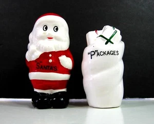 "S" SANTA CLAUS & "P" PACKAGES Vintage Salt & Pepper Shakers SACK Pack of TOYS - Picture 1 of 6