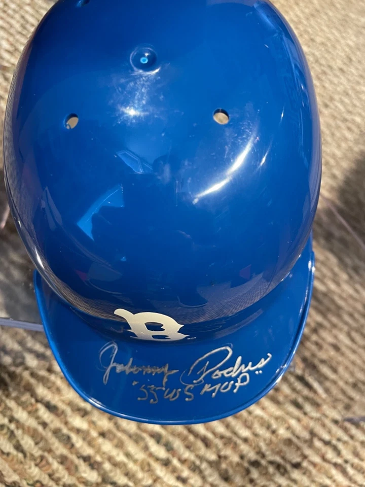 JSA COA JOHNNY PODRES SIGNED AUTOGRAPHED MINI HELMET DODGERS WS MVP INSCRIPTION - Image 1 of 4
