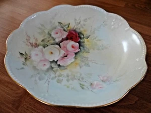 AK France Antique Bowl 10" Hand Painted Signed Rose Flowers Dated 1905 - Picture 1 of 9