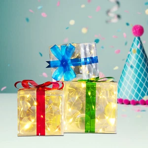 Christmas Lighted Boxes Set of 3 Light 60 LED Outdoor Present Decorations Gift - Picture 1 of 16