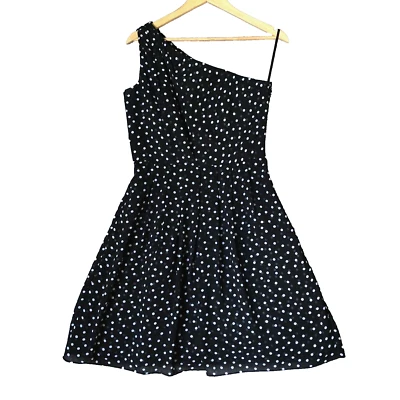 Vestido elástico plissado assimétrico WHBM um ombro bolinhas feminino 8 preto  - Imagem 1 de 4