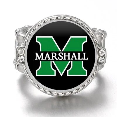 Anillo de fútbol americano Marshall Thundering Herd plateado para mujer con acento de cristal regalo D12 Foto 1 de 4