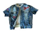 Energie Women Embroidered Blue Jean Patches Short Sleeve Jacket Pockets M/L