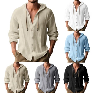 Comfortable Pullover Long Sleeve Button Down Shirt Hoodie Tops Buttons Spring - Picture 1 of 16