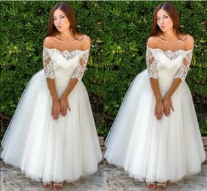 Boho Wedding Dresses Tea Length Off Shoulder A Line Simple Short Bridal Gowns - Picture 1 of 11