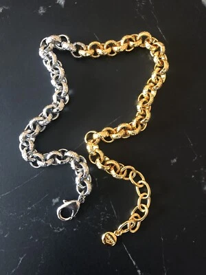 BEN AMUN 24k Gold Plated Two Tone Chunky Hammered Rolo Link Chain Necklace USA  - Image 1 of 4