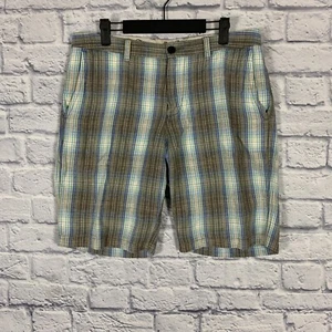 Tommy Bahama Shorts Linen Lyocell Blend Mens 32 10" Inseam Brown Blue Check - Picture 1 of 11