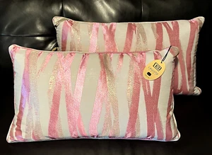 2 Callisto Home Lumbar Pink & Metallic Gold Throw Pillows 24" x 14" NWT - Picture 1 of 9