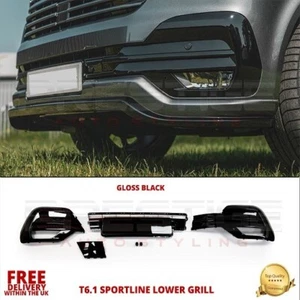 VW T6.1 FRONT BUMPER TRANSPORTER LOWER GRILLE KIT GLOSS BLACK 2020+ - Picture 1 of 5