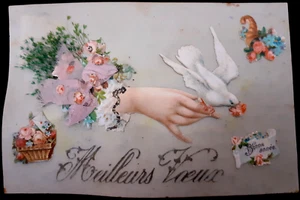 N°790/271 1 Carte Postale Ancienne Celluloïde Découpis Chromo Colombe - Foto 1 di 3