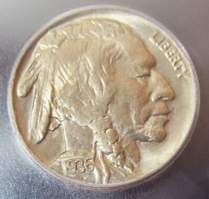 1936-D Buffalo Nickel 5C. ICG MS64 - Picture 1 of 4