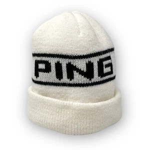 Vintage Ping Golf White Cream Beige Knit Black Beanie Winter Hat Cap OSFM - Picture 1 of 9