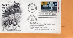 1969 #C76 FIRST MAN ON MOON w ART CRAFT CACHET TO GETTY OIL IN LOS ANGELES GEM! - Picture 1 of 1