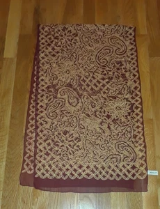 Ann Taylor Maroon Burgundy Gold Burn Out Sheer 100% Silk Oblong Scarf 61" - Picture 1 of 5