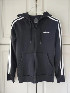Adidas Women's Essentials 3 Stripe Fleece Hoodie Jacket M Black White Pockets - Picture 1 of 12