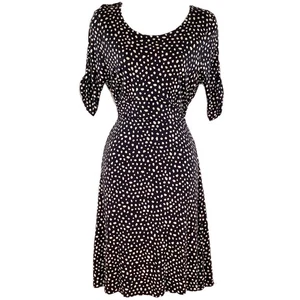 Fat Face Black Jersey Stretch Polka Dot Fit & Flare Short Sleeved Dress UK 8 - Picture 1 of 7