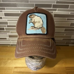 Cappello camionista Goorin Bros castoro ricamato toppa marrone e beige con retro in rete - Foto 1 di 10