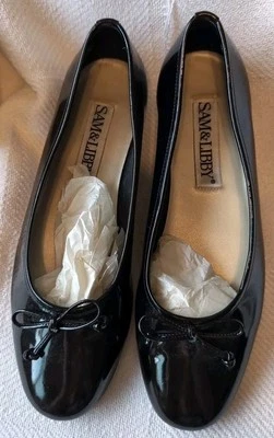 Black Patent Leather Flats With A Bow Sam & Libby Women's Size 8M - Image 1 of 4