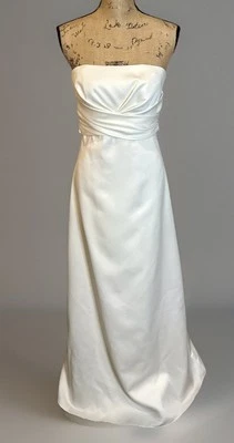 Blanco WHBM Charmeuse Sin Tirantes Imperio Cintura Lazo Boda Recepción Vestido Talla 4 Foto 1 de 4