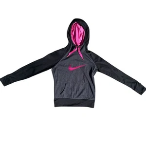 Nike Girl's Therma-Fit Hoodie Sweatshirt, Pink Gray Black Fleece Pink Lining - Picture 1 of 6