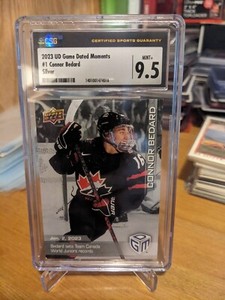 Mint+ 9.5 2023 Connor Bedard Game Dated Moments Silver Rare Pop Count 9