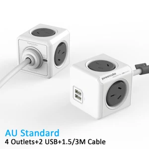 Allocacoc Power Board Cube 2 USB 4 Sockets 1.5m/3m Cords with Surge Protector - Picture 1 of 12