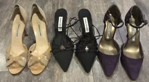 Vintage Manolo Blahnik Stiletto Heel Lot TLC Purple Black Tan 38 39.5 40.5 AS IS - Picture 1 of 24