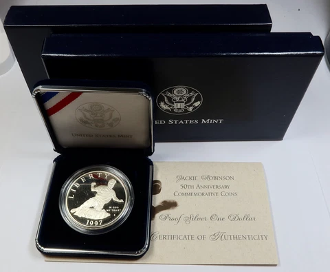 1997 S | SILVER Proof Dollar Jackie Robinson 50th Anniversary Coin Set #43371Q Cover