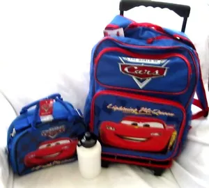 DISNEY THE CARS MCQUEEN 16" ROLLING DETACHABLE BACKPACK AND MATCHING LUNCHBOX - Picture 1 of 5
