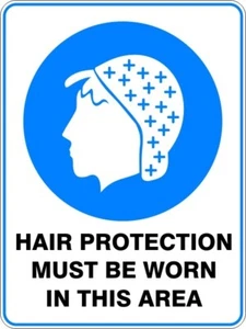 HAIR PROTECTION MUST BE WORN IN THIS AREA - SELF ADHESIVE STICKER / DECAL / SIGN - Picture 1 of 7