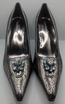 Pierre Dumas Rhapsody 3 Pewter Crackle Pattern Stiletto Heels Size 11 NIB - Image 1 of 4